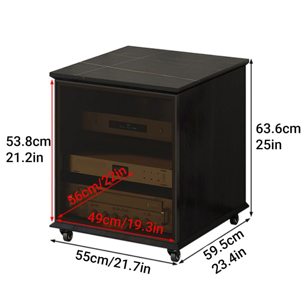AV Stereo Media Solid Wood Storage Cabinet Adjustable Shelves, Movable AV Equipment Cabinet Display Stand with Cooling