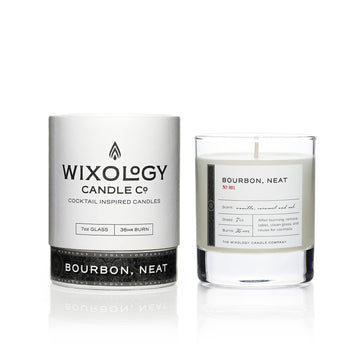 Cocktail Inspired Bourbon Neat Soy Candle - Vanilla Caramel and Oak Scented Candle in Reusable Rocks Glass - Made in