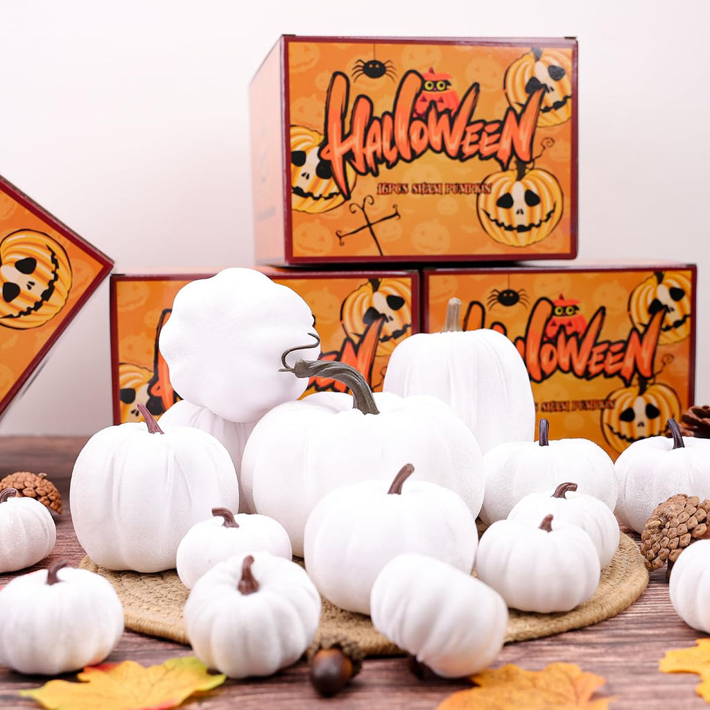 16 Pcs Artificial Velvet Pumpkin Decor Fall Thanksgiving Pumpkins