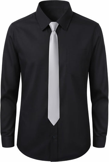Boys' Long Sleeve Button-Down Dress Shirt with Pre-Tied Tie