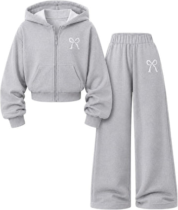 Teen Girls Clothes 2 Piece Long Sleeve Zip Hoodie Sweatshirt and Wide Leg Pants Fall Clothing Set