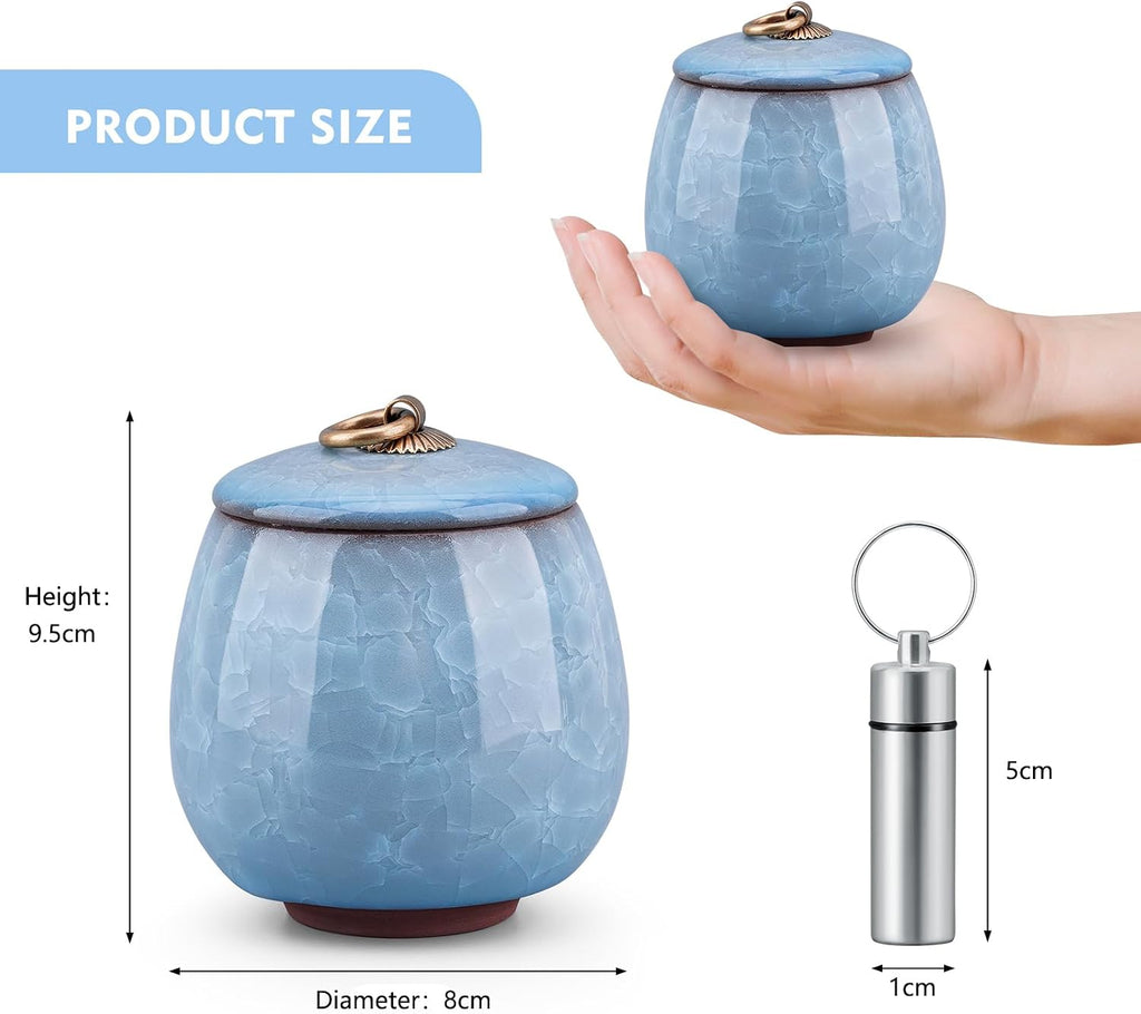 Mini Pet Urn, Small Pet Memorial Urn Handmade Ceramic Pet Urn Suitable Urn with Delicate Box - Blue (Blue)