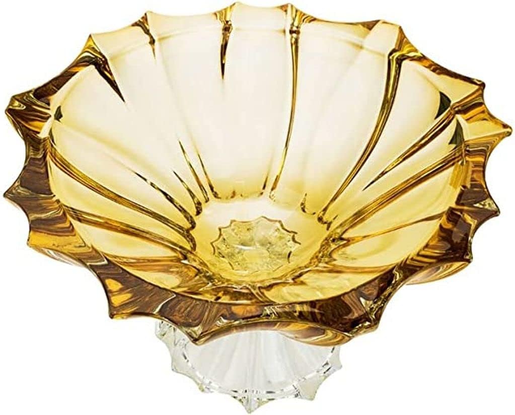 Bohemian Crystal AU52068 13-inch Plantica Amber Footed Fruit Bowl, Decorative Hand-crafted Glass Bowl