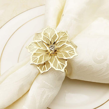Flower Napkin Rings, Hollow Out Floral Napkin Holder Adornment Kitchen Dining Room Wedding Banquet Parties - Set of 12