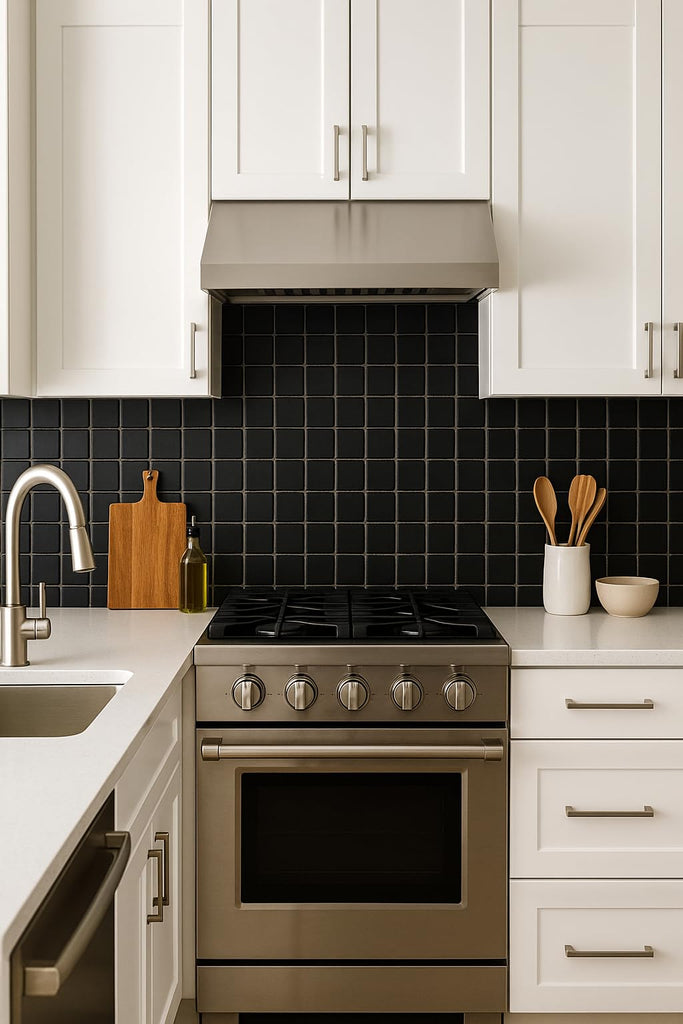 2x2 Matte Black Porcelain Mosaic Tile - Slip Resistant 12x12 Mesh-Mounted Sheet Floor, Shower Wall, Kitchen