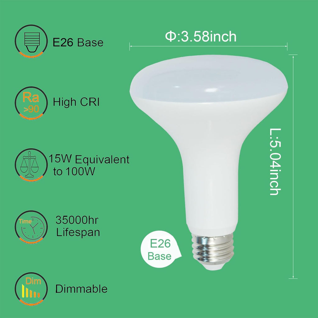 12 Pack BR30 Indoor Recessed Flood Light Bulb LED 2700K Soft White, Dimmable,15W, Real 100W Equivalent,50,000