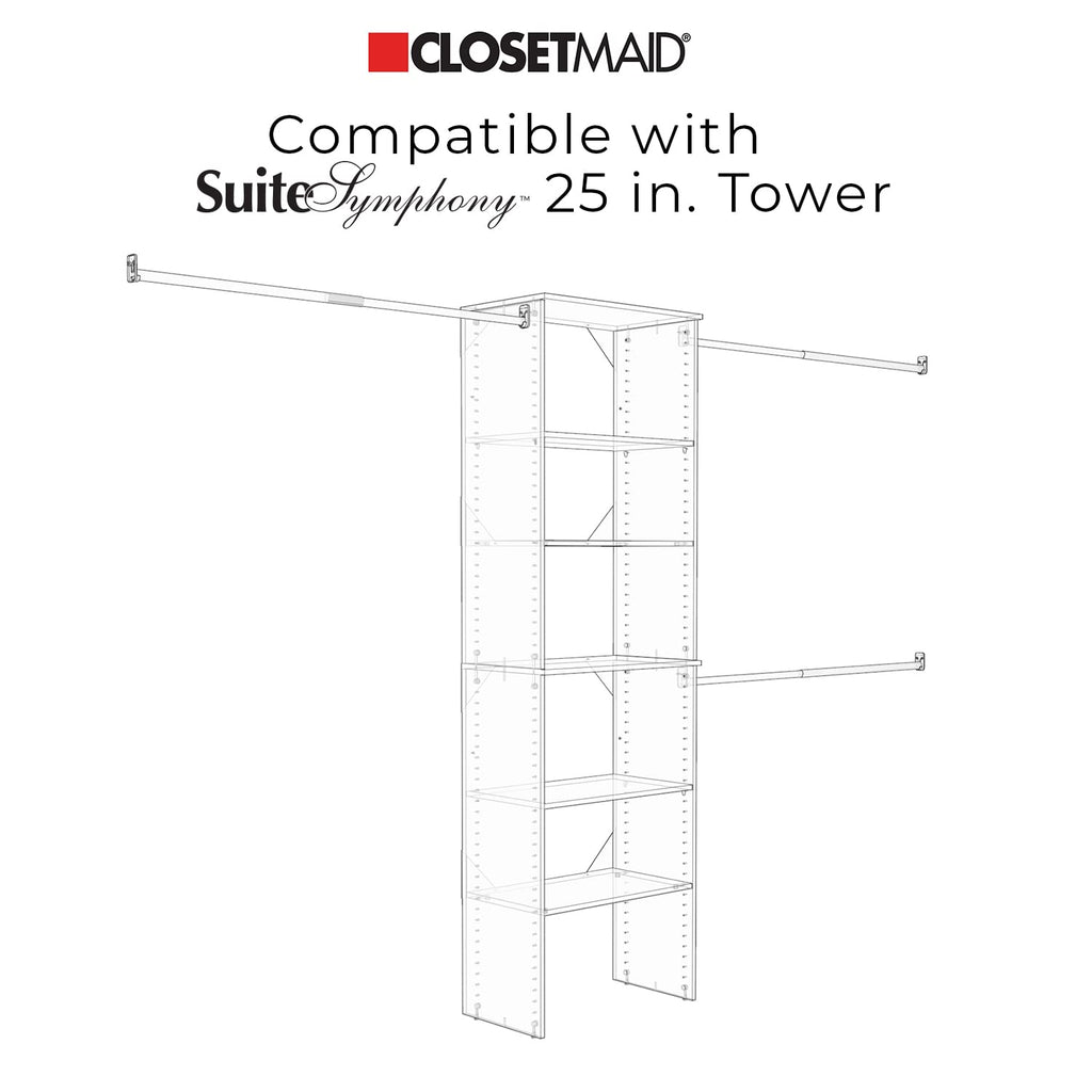 SuiteSymphony Wood Closet Drawer, Storage Tower Add On Accessory, Shaker Style, 25" x 10", Pure White