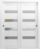 Sliding Closet Door SARTODOORS Quadro 4113 Bypass Interior Doors with Frosted Glass, MDF, 60x80, Whi