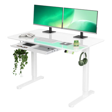 Glass Standing Desk with Drawers 48×24 Inch Super White