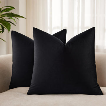 26x26 Euro Velvet Throw Pillow Covers Set of 2, Black
