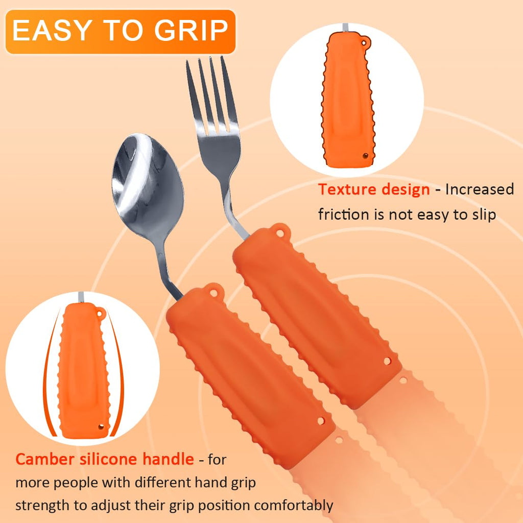 Adaptive Utensils, Curved Angled Spoon and Fork Set, for Tremors Parkinsons Limited or Elderly, Weight Cutlery with