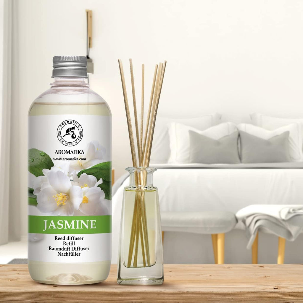 Jasmine Reed Diffuser Refill w/Natural Essential Jasmine Oil 17 Fl Oz - Fresh & Long Lasting Fragrance - Scented Reed - Set of 169