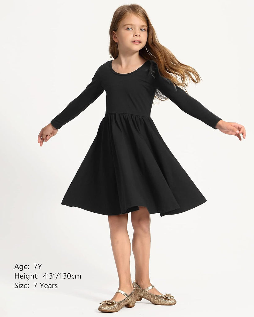 Girls Cotton Long Sleeve Dress Twirl Skater Dress