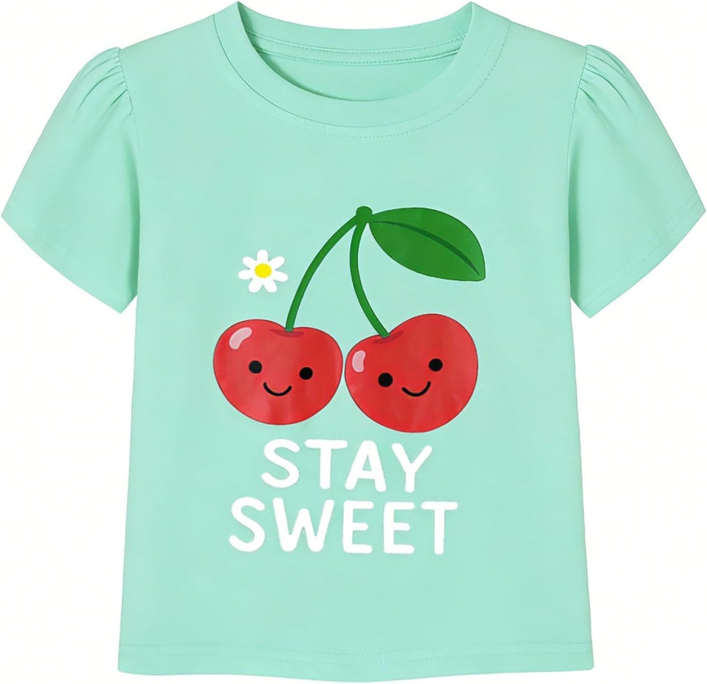 Toddler Girls Graphic T Shirts 3 Pack 100% Cotton Cute Spring Summer Short Sleeve Tees Soft Breathable Tops