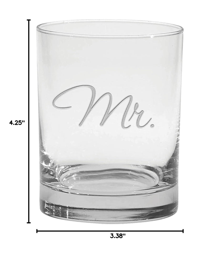 Mr. & Mrs. Deep Etched (DOF) Double Old Fashioned Glasses, 13.5-Ounce (Gift Boxed, Set of 2)