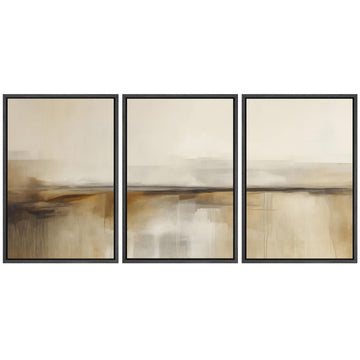 Framed Canvas Print Wall Art Set Desert Haze Abstract Neutral Beige and Brown Illustrations Modern Art Relax/Calm