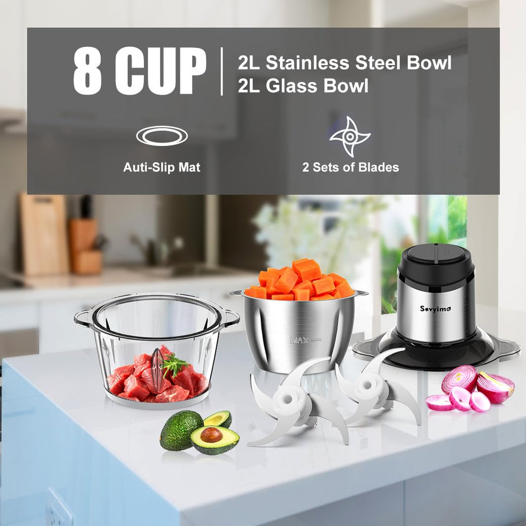 Food Processor, 2‐Speed Electric Food Chopper & Small Meat Grinder