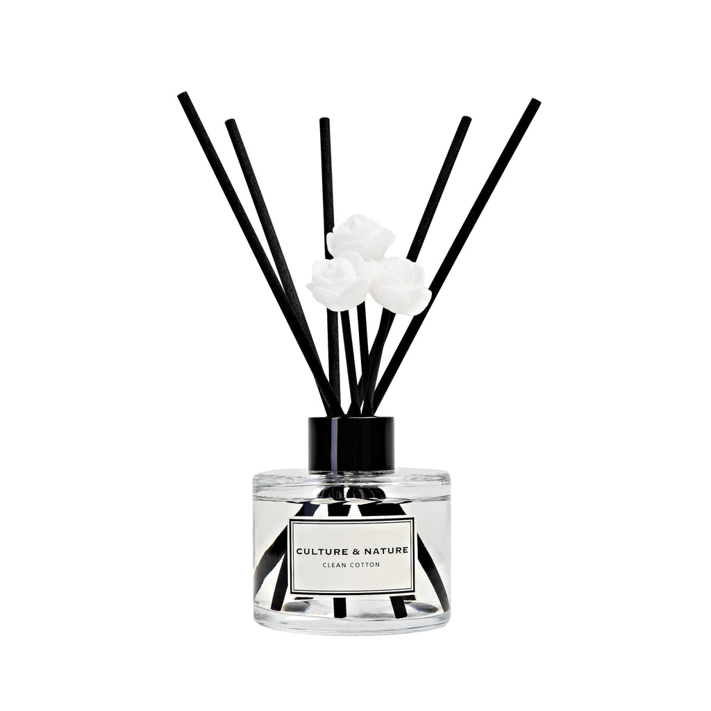 Reed Diffuser Set 4oz (120ml) Clean Cotton Scented Diffuser with Sticks Home Fragrance Reed Diffuser Shelf Decor