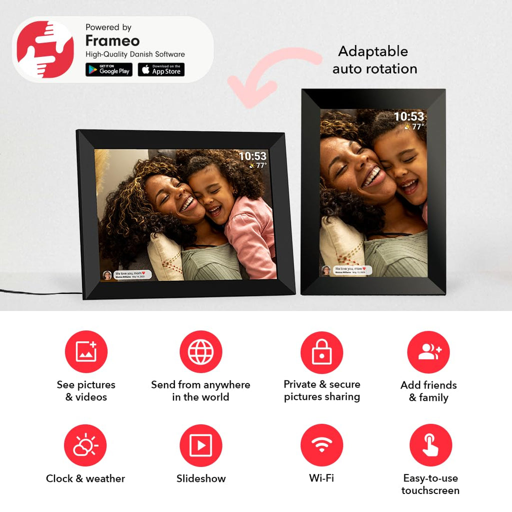 10.1 inch 32GB Digital Picture Frame, IPS LCD Touch Screen, Auto-Rotate Easy Setup to Share Photos & Videos via