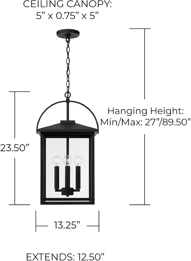 Bryson Transitional Clear Glass Outdoor Pendant Hanging Lantern, 4-Light 240 Total Watts, 24" H x 13" W, Black