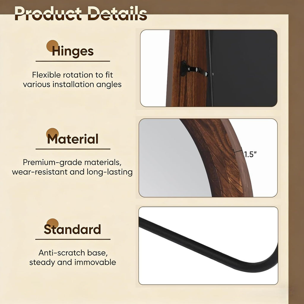 Arched Full Length Mirror, 71"x32" Floor Mirror, Walnut