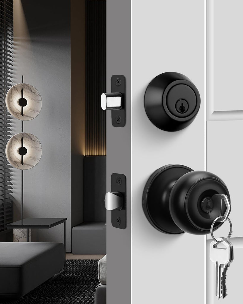 Black Exterior Door Lock Set with Deadbolt Keyed Different 3Pack
