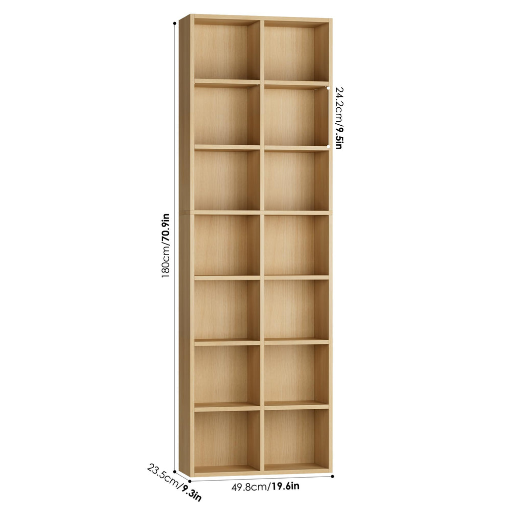 Wood Bookshelf 7-Tier Narrow Bookshelf Tall CD Media Tower Rack