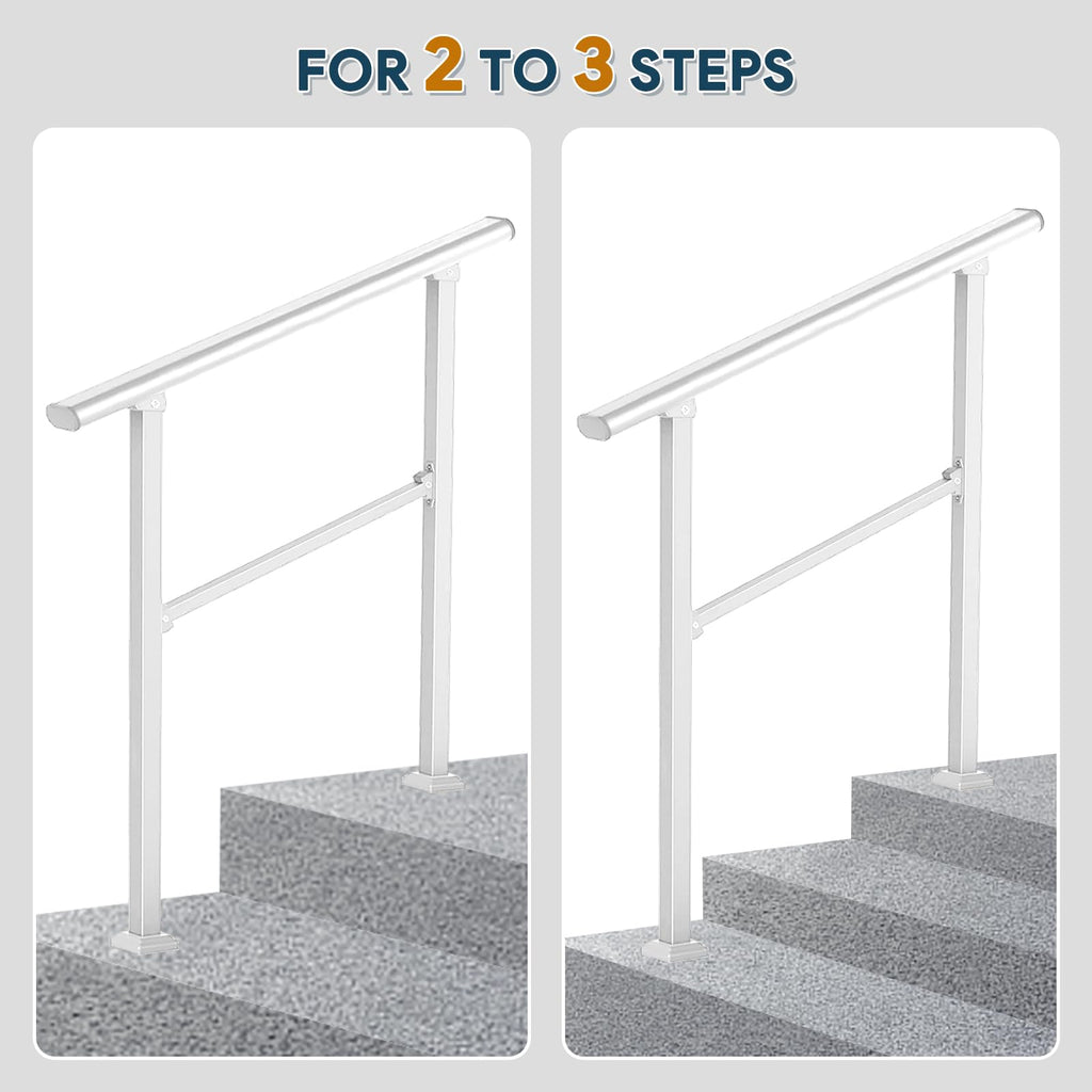 Handrails for Outdoor Steps, White Stair Railing Handrail Kits for Seniors for Concrete Steps Outside Metal Stair