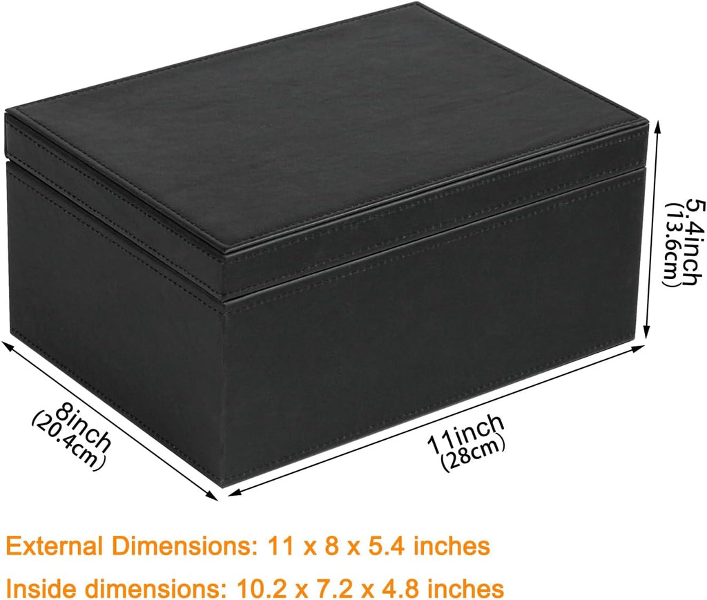 Faux Leather Decorative Box, Large Wooden Structure Keepsake Box Accessory Organizer Jewelry Organizer with Hinged