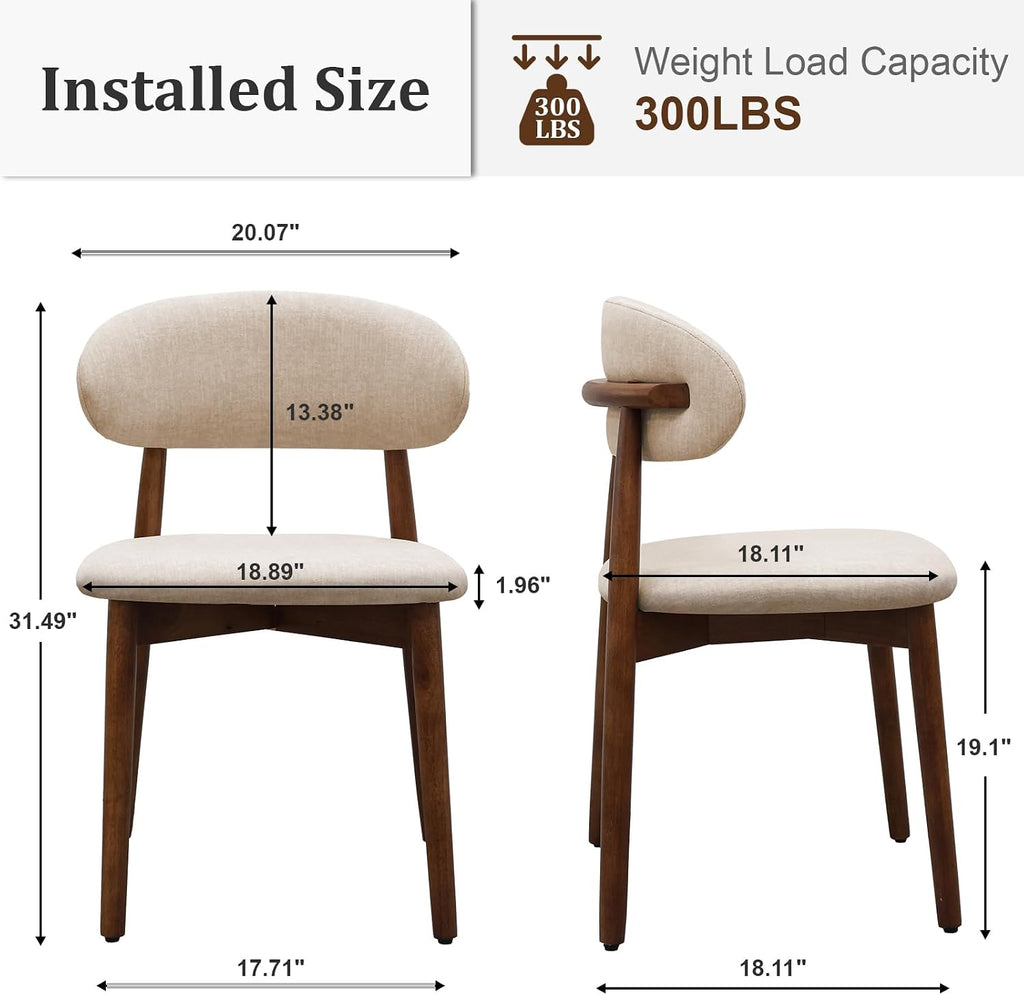 Farmhouse Dining Chairs Set of 4, Mid Century Modern Fabric Upholstered Kitchen Chairs, Wooden Dining Room Chair with