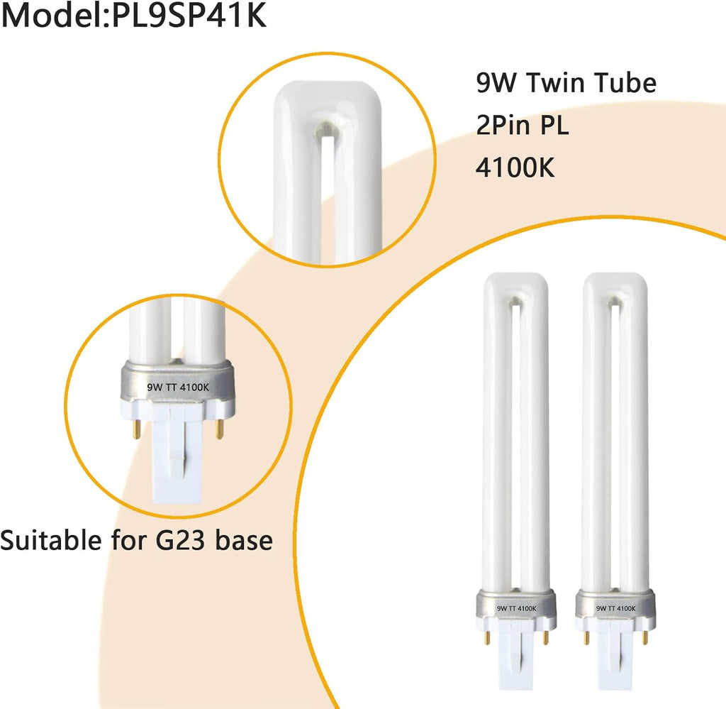 2 Pin 9W Fluorescent Single Tube, 4100K,G23 Base, 4-Pack