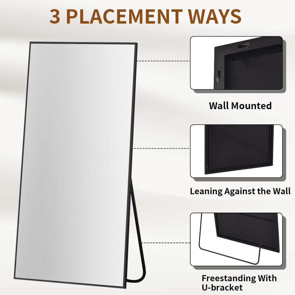 Oversized Full Length Mirror, 71" x 30" Floor Mirror with Stand, Aluminum Alloy Frame Full Body Mirror, Standing