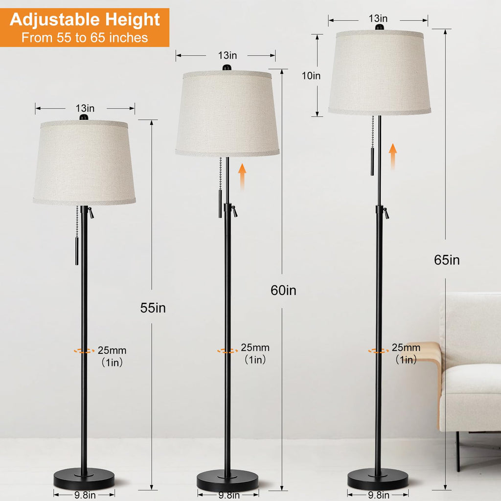 Floor Lamps, Black Floor Lamp Adjustable Height Standing Lamp, Dimmable Modern Tall Floor Lamp Office with Beige