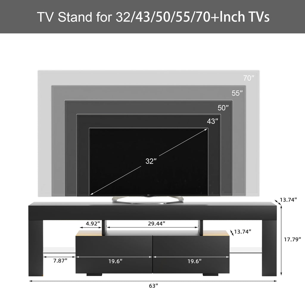 63 Inch Modern LED TV Stand for 70 Inch TV (Black)
