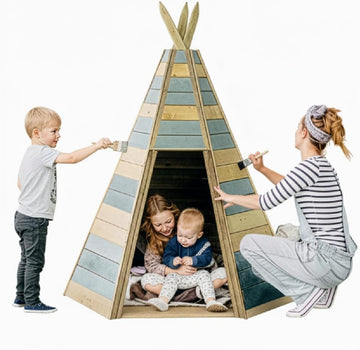 Wooden Teepee Tent for Kids, Outdoor Toddler Playhouse, Fort, Play House for Boys Girls, Wood Frame Kids Tent, Cone