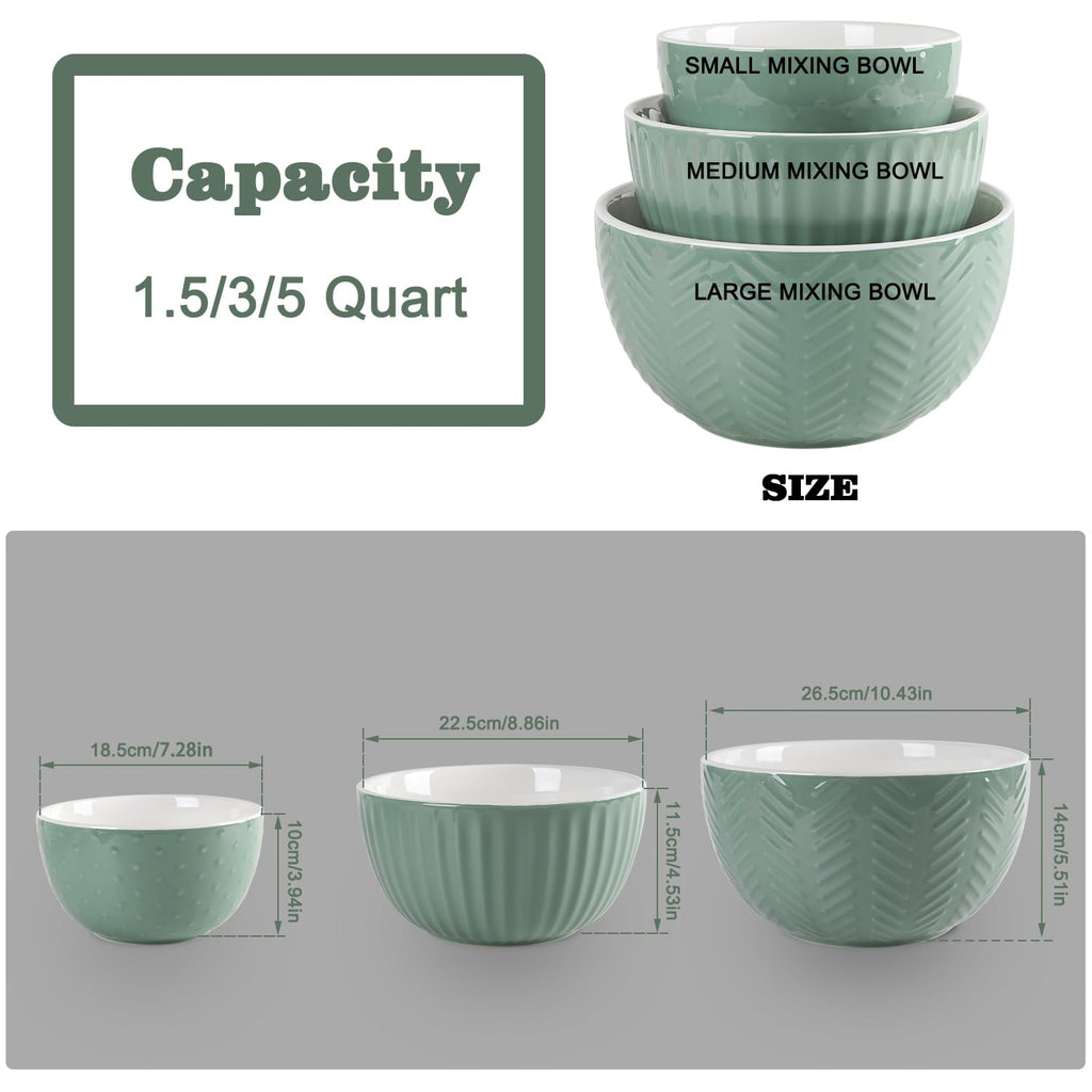 Ceramic Nesting Mixing Bowls, Set of 3 Avocado Green