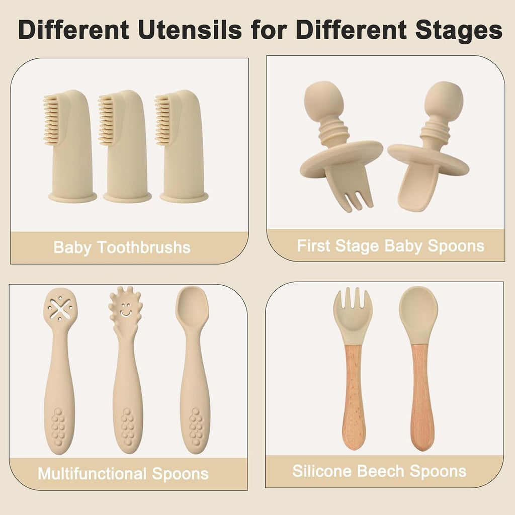 Feeding Set 14 Pcs, Baby Led Weaning Set, 6M+, Beige
