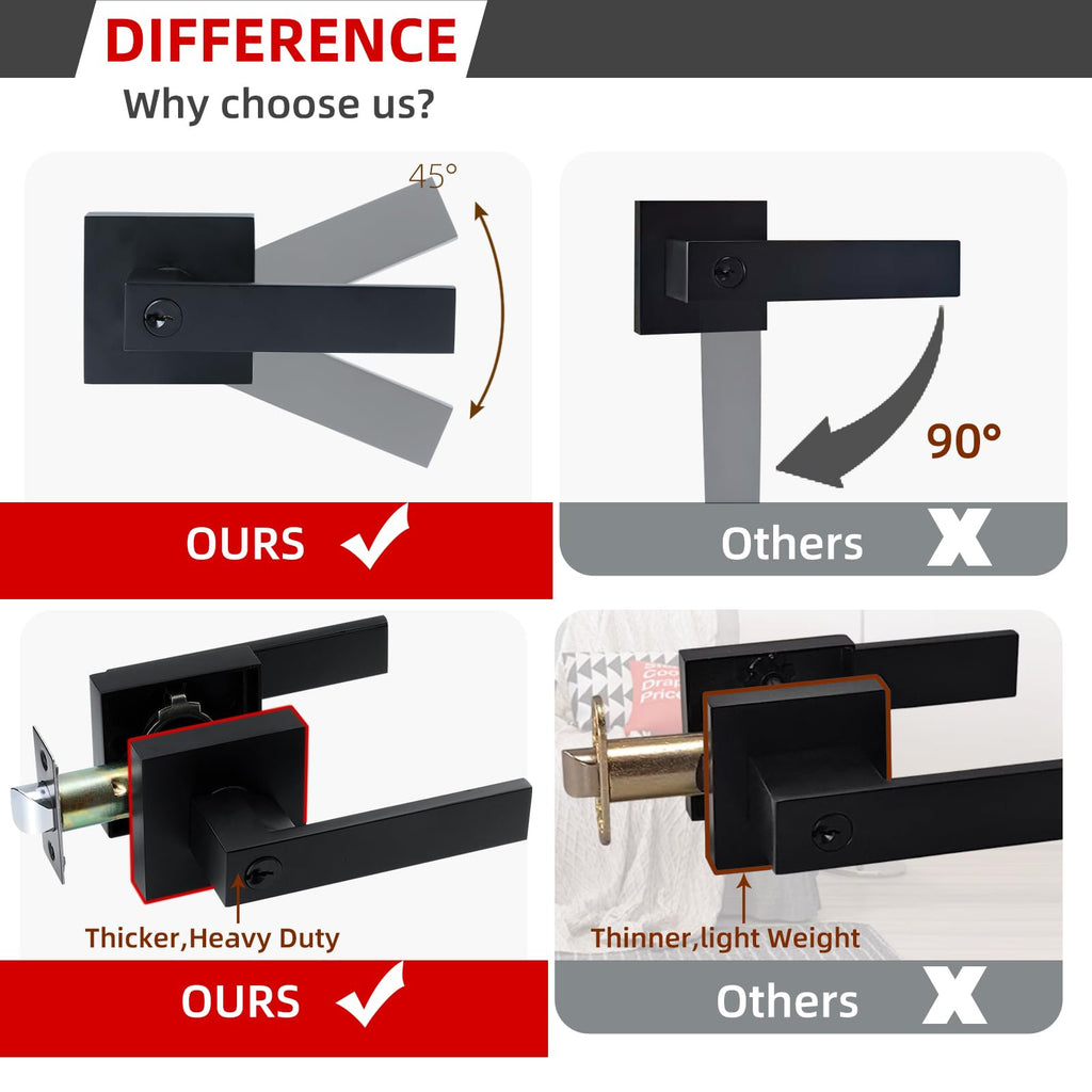 Entry Door Lock Set, Square Door Lever