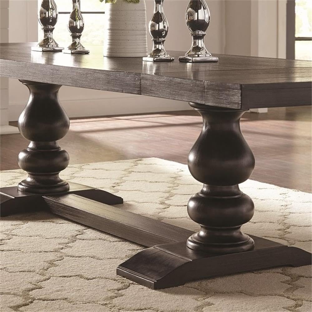 Extendable Dining Table, 30" H x 94.75"-122.75" L x 42" W, Hardwood Construction, Antique Noir Finish, Trestle Base