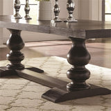 Extendable Dining Table, 30" H x 94.75"-122.75" L x 42" W, Hardwood Construction, Antique Noir Finish, Trestle Base