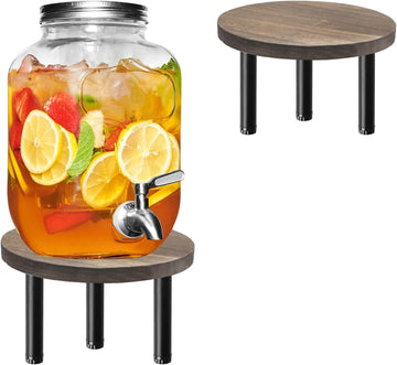 Drink Dispenser Water Stand, Wooden Beverage Dispenser with Metal Legs Fit Max 7.9 Inch Water Pitcher, Perfect - Set of 2