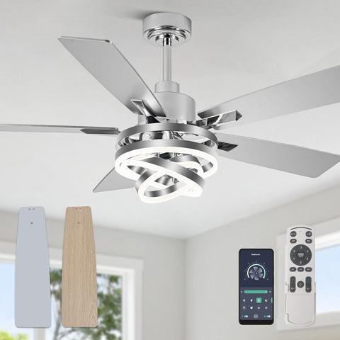 52" Ceiling Fan with Light Chandelier Fan Modern DC Motor Dimmable Led Fandelier Ceiling Fan with Light