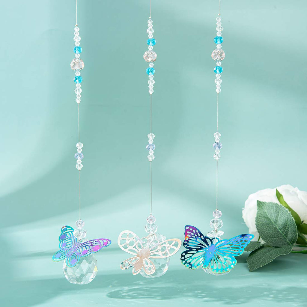 Set of 3 Crystals Ball Prisms Suncatchers Hanging Ornament Crystal Butterfly Suncatchers with Clear Crystal Ball for