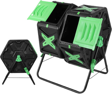 140L Dual Chamber Outdoor Compost Bin with Sliding Door - 360° Rotating | 140L Dual Chamber Outdoor Rotating Compost