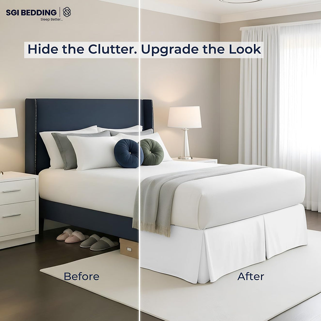 18 inch Drop Bed Skirt Queen Size - Platform Style with Secure Fit, Classic Tailored Look, Elegant Pleated Style Dust