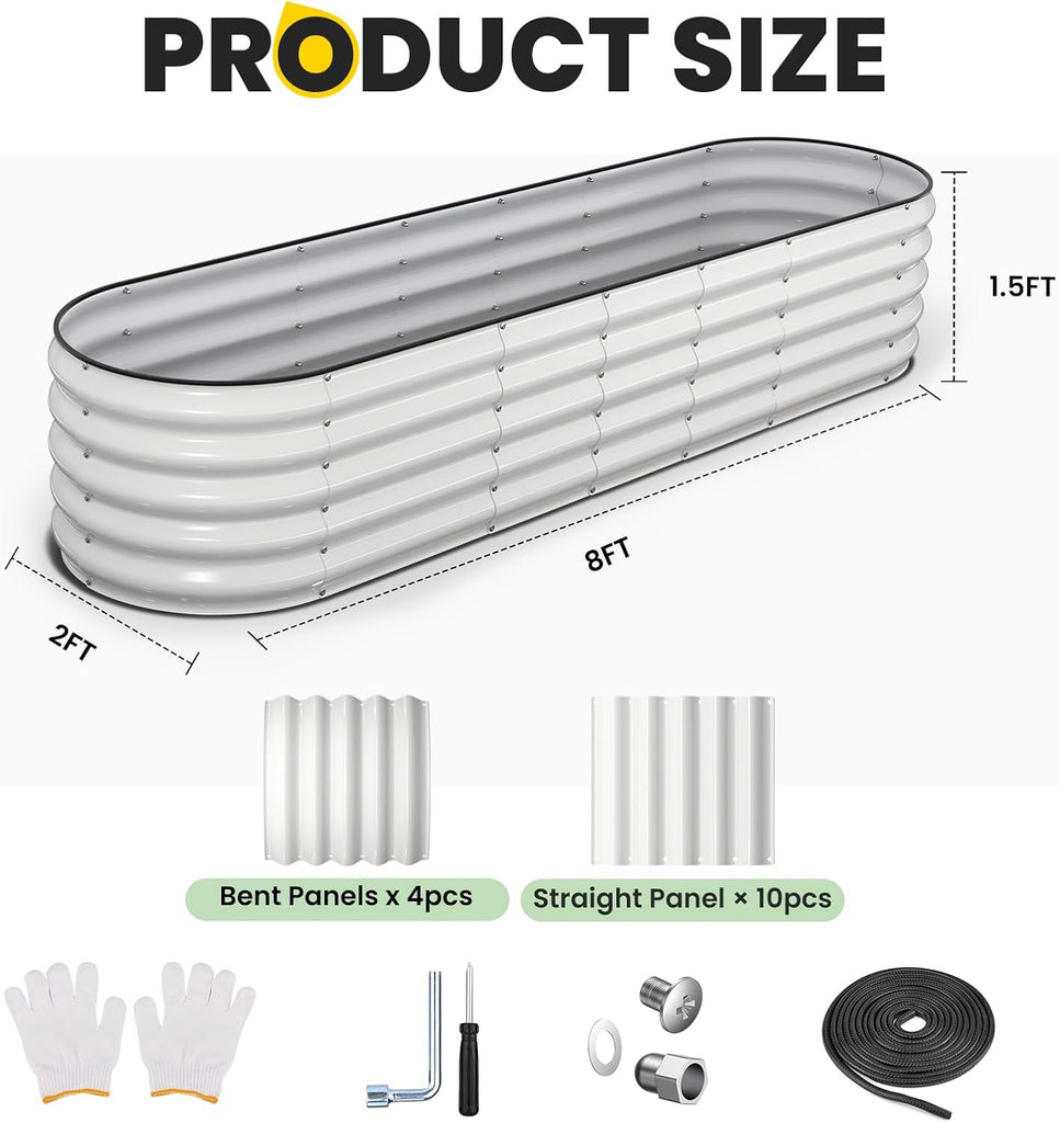 Galvanized Raised Garden Bed 8×2×1.5 FT, Round Metal Raised Garden Bed Outdoor Planter Box with Open Bottom