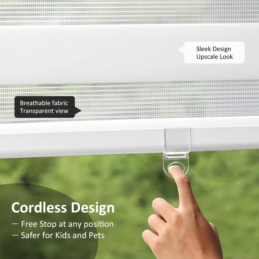 Cordless Zebra Blinds Roller Shades for Window-Dual Layer Sheer Blinds Light Control with Valance Day Night Privacy