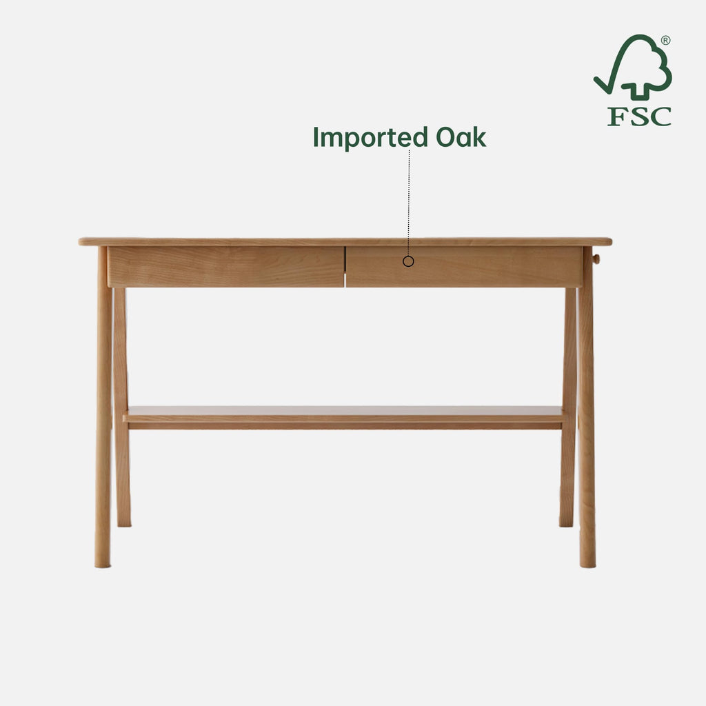 100% Solid Wood Desk with Drawers, Mid Century Modern Oak Desk, Home Office Computer Desk for Study Writing 39.37" W