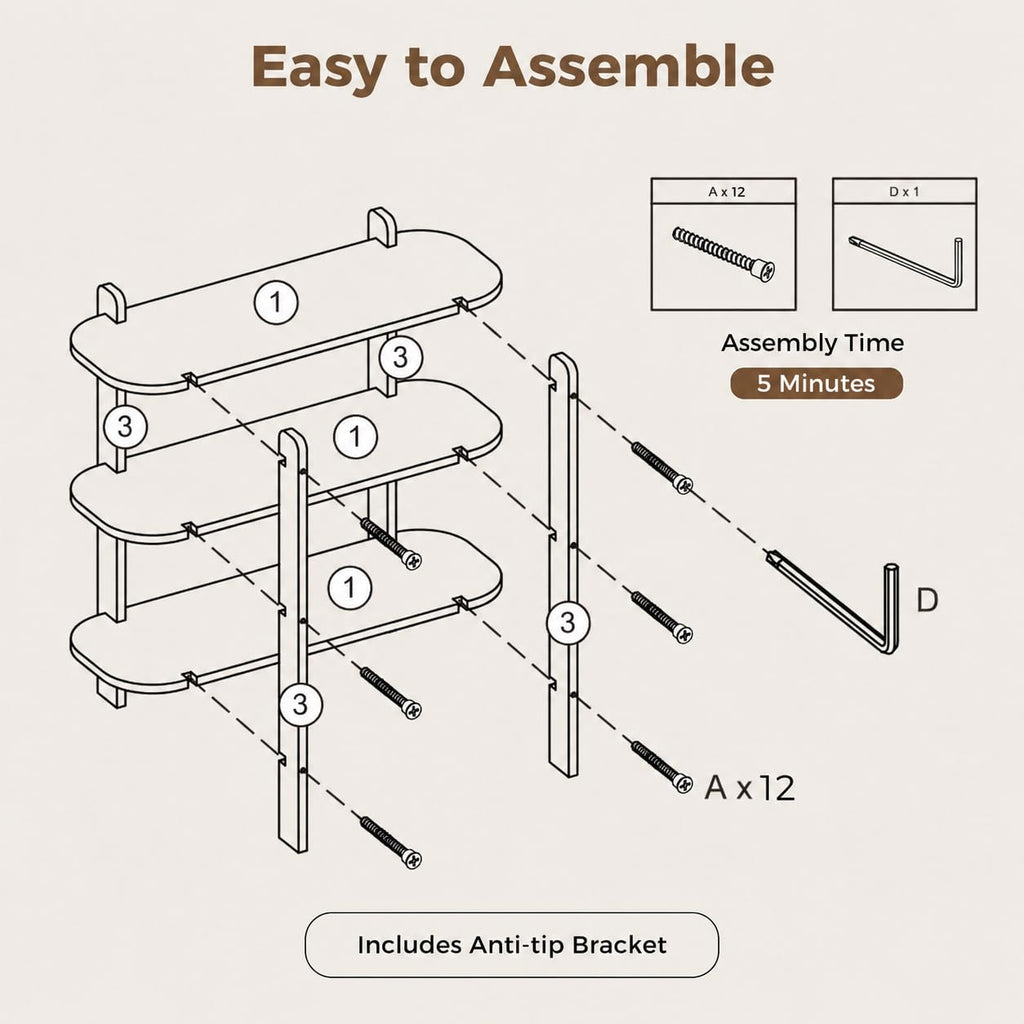 Bookshelf, Wood Shelf Bookcase, Book Shelf 3-Tier, Natural