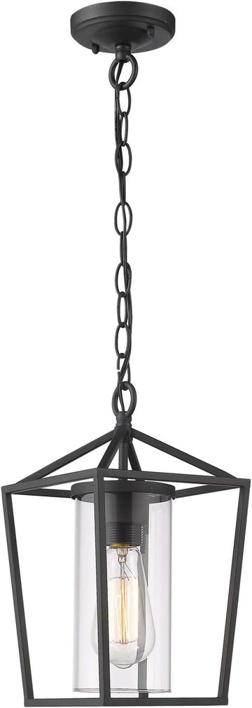 Modern Outdoor Pendant Light, 1-Light Outdoor Hanging Lantern Light in Black Finish with Clear Glass, 20065H BK